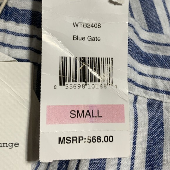 Beach Lunch Lounge Linen Blend Pants Womens Size S Blue Stripe Cropped Wide Leg - Picture 5 of 10